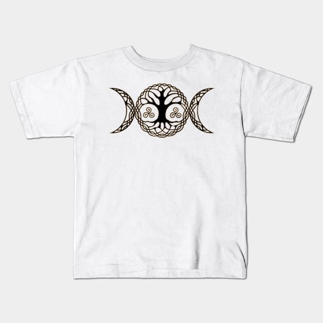 Triple Moon Goddess with triskele and tree of life Kids T-Shirt by Nartissima